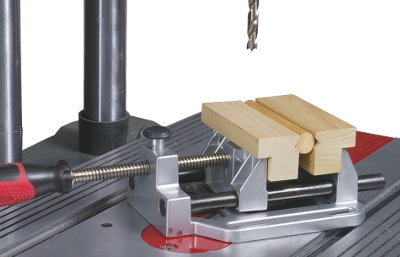 Use these enclosed V-jaws to perform the same operation as shown prior... except with a firmer, non-slip grip on your workpiece... while holding your stock parallel to the worktable surface