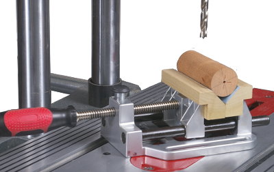 Use these open-top V-jaws to bore a row of  in-line holes down the length of a dowel... or any 90° edge of a square workpiece... while holding your stock parallel to your worktable surface